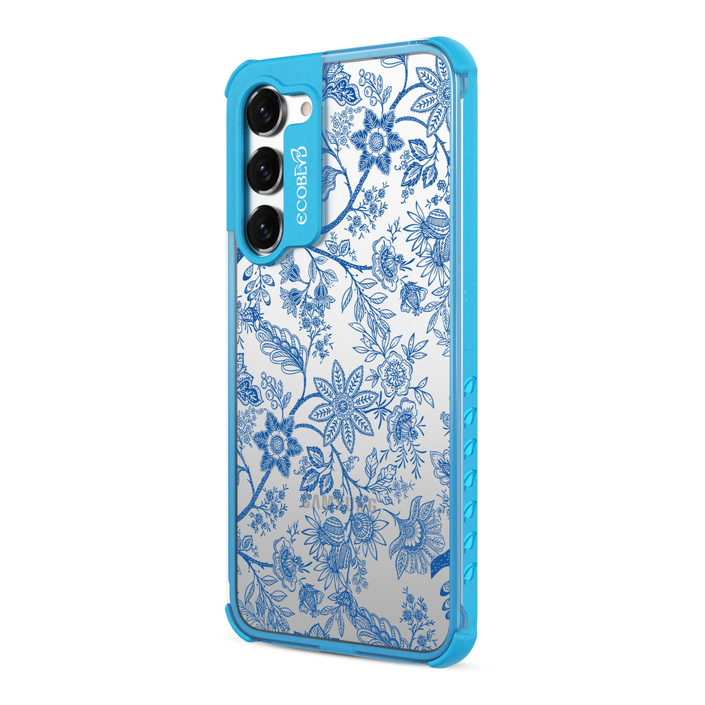 Flower Crown - Right-side View Of Blue & Clear Eco-Friendly Galaxy S23 Case