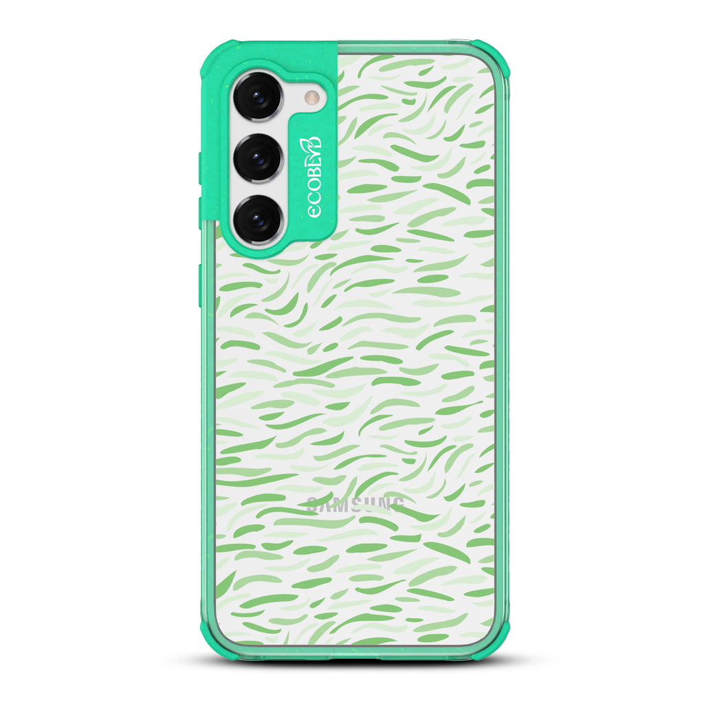 Brush Stroke - Green Eco-Friendly Galaxy S23 Case with Abstract Brush Strokes On A Clear Back