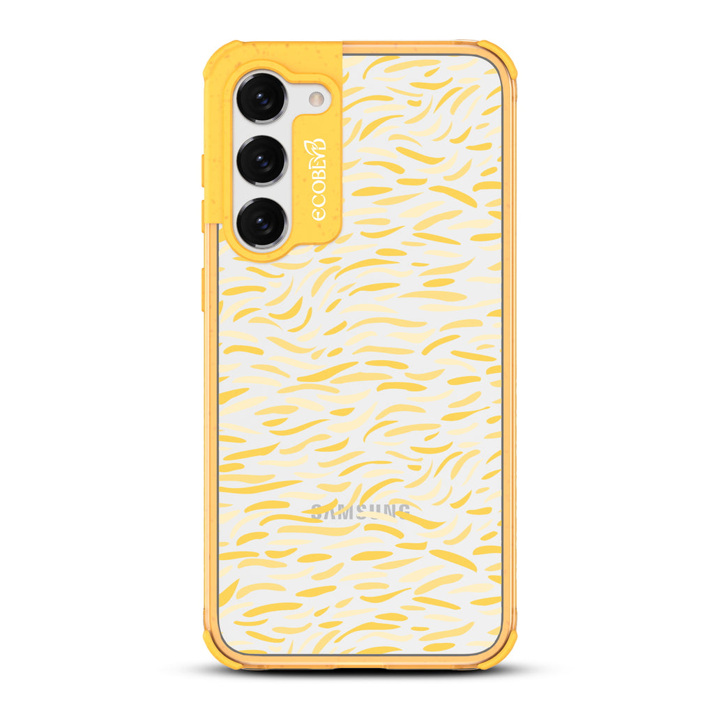 Brush Stroke - Yellow Eco-Friendly Galaxy S23 Plus Case with Abstract Brush Strokes On A Clear Back