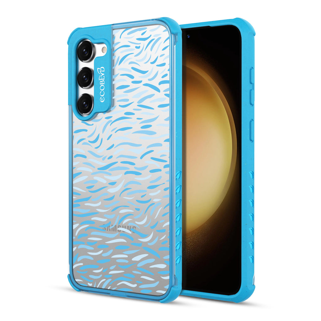 Brush Stroke - Back View Of Blue & Clear Eco-Friendly Galaxy S23 Case & A Front View Of The Screen