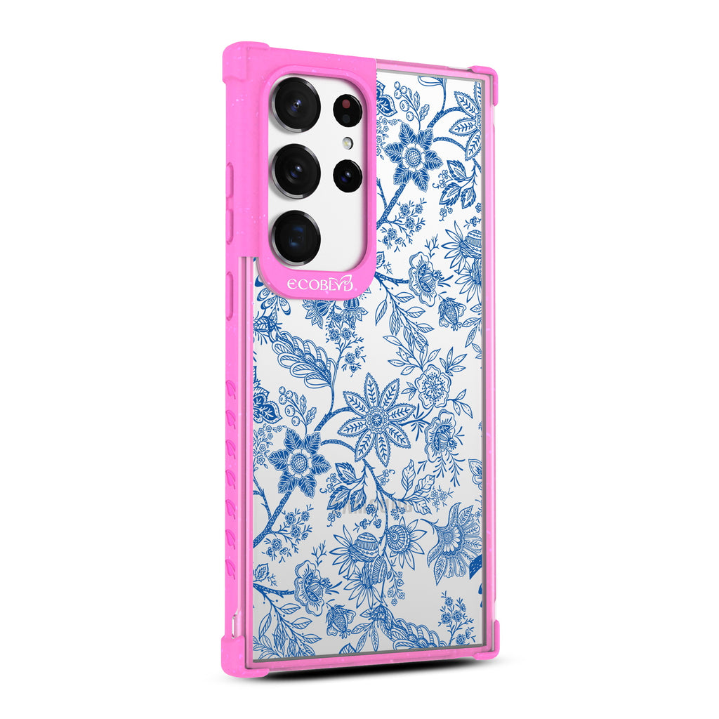 Flower Crown - Left-side View Of Pink & Clear Eco-Friendly Galaxy S23 Ultra Case