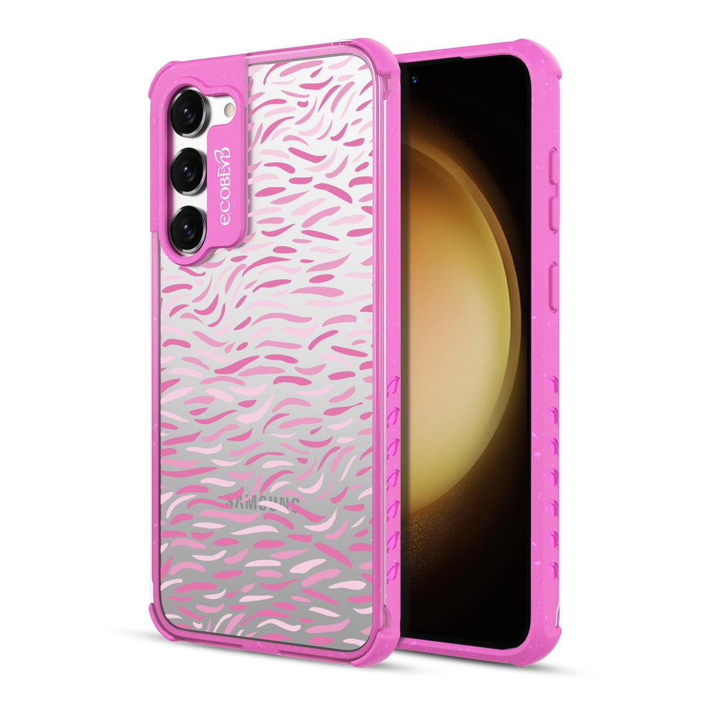 Brush Stroke - Back View Of Pink & Clear Eco-Friendly Galaxy S23 Case & A Front View Of The Screen