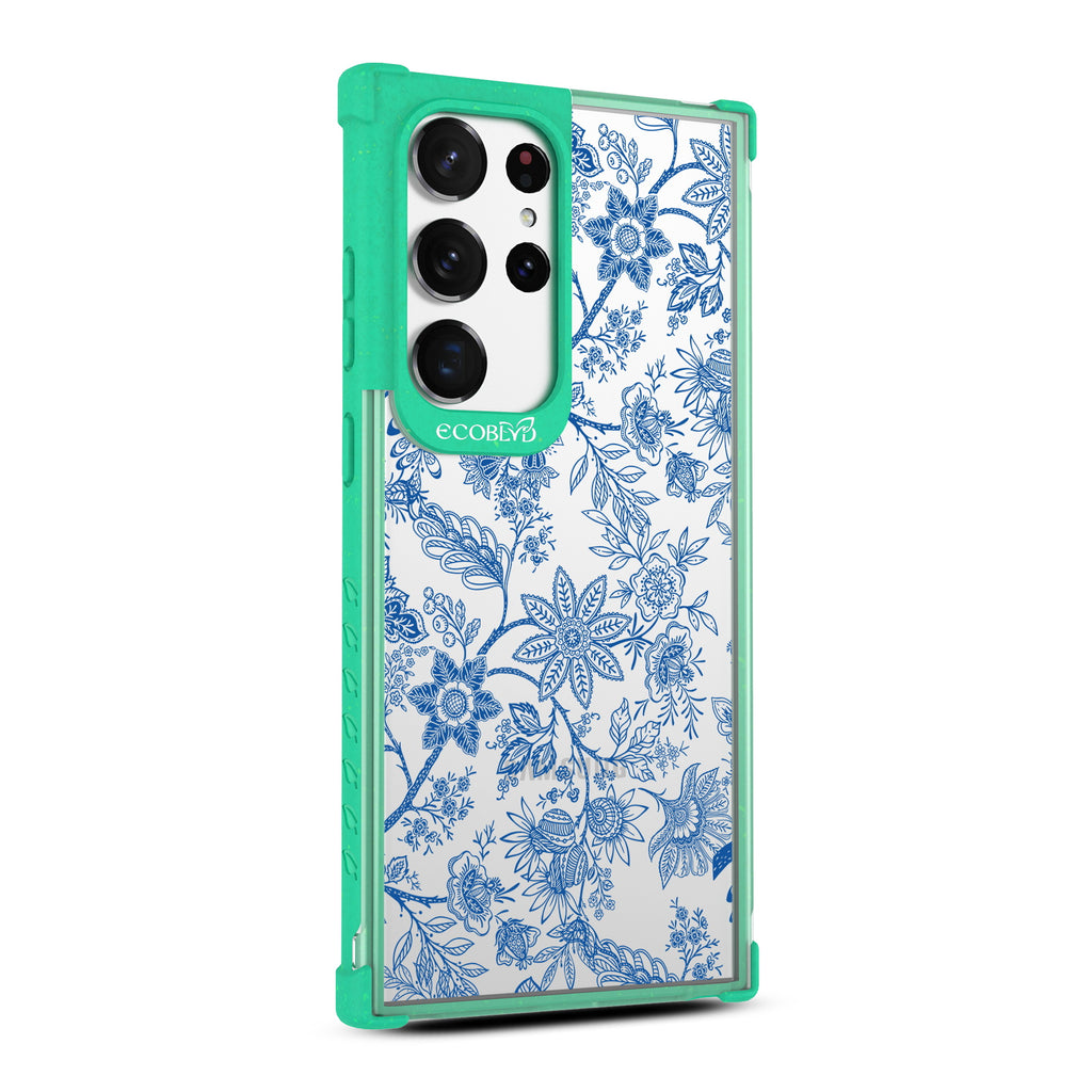 Flower Crown - Left-side View Of Green & Clear Eco-Friendly Galaxy S23 Ultra Case
