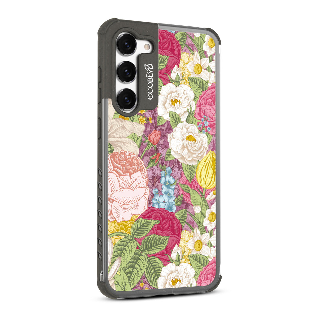 In Bloom - Left-side View Of Black & Clear Eco-Friendly Galaxy S23 Plus Case