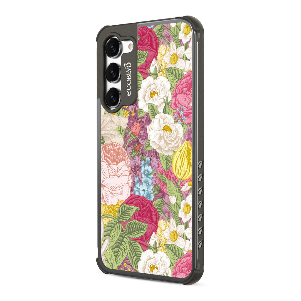 In Bloom - Right-side View Of Black & Clear Eco-Friendly Galaxy S23 Case