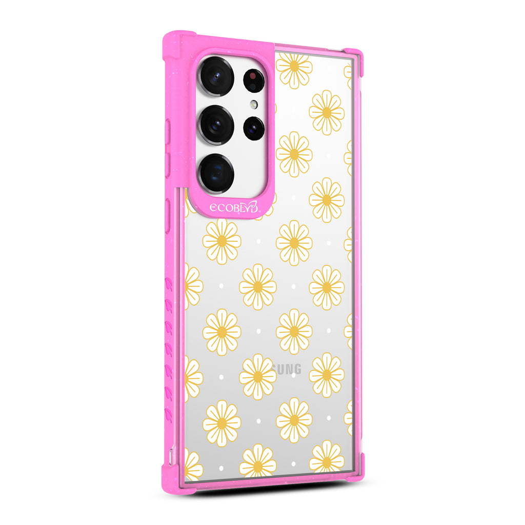 Daisy - Left-side View Of Pink & Clear Eco-Friendly Galaxy S23 Ultra Case