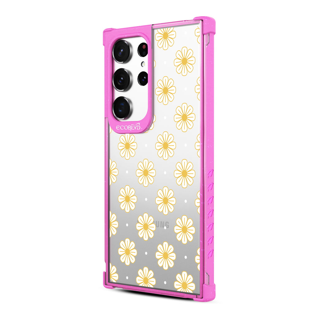 Daisy - Right-side View Of Pink & Clear Eco-Friendly Galaxy S23 Ultra Case