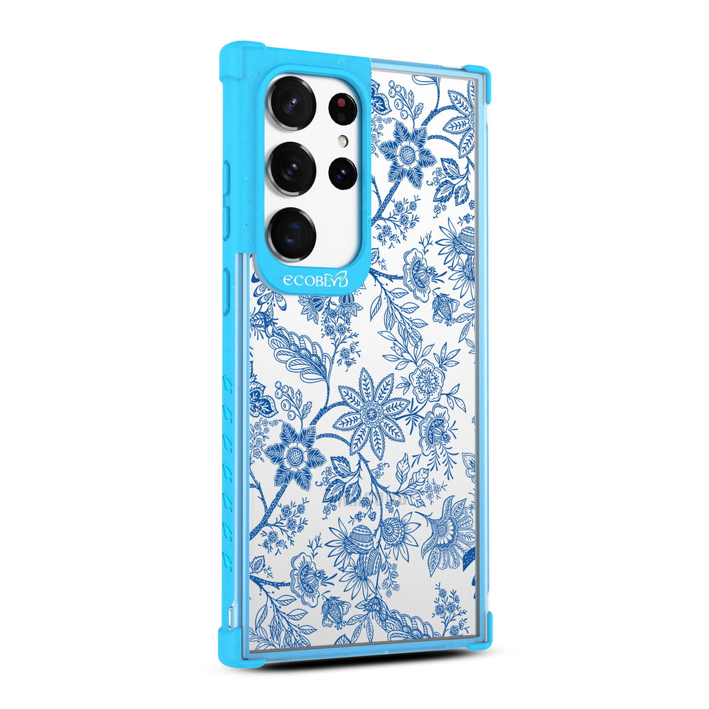 Flower Crown - Left-side View Of Blue & Clear Eco-Friendly Galaxy S23 Ultra Case