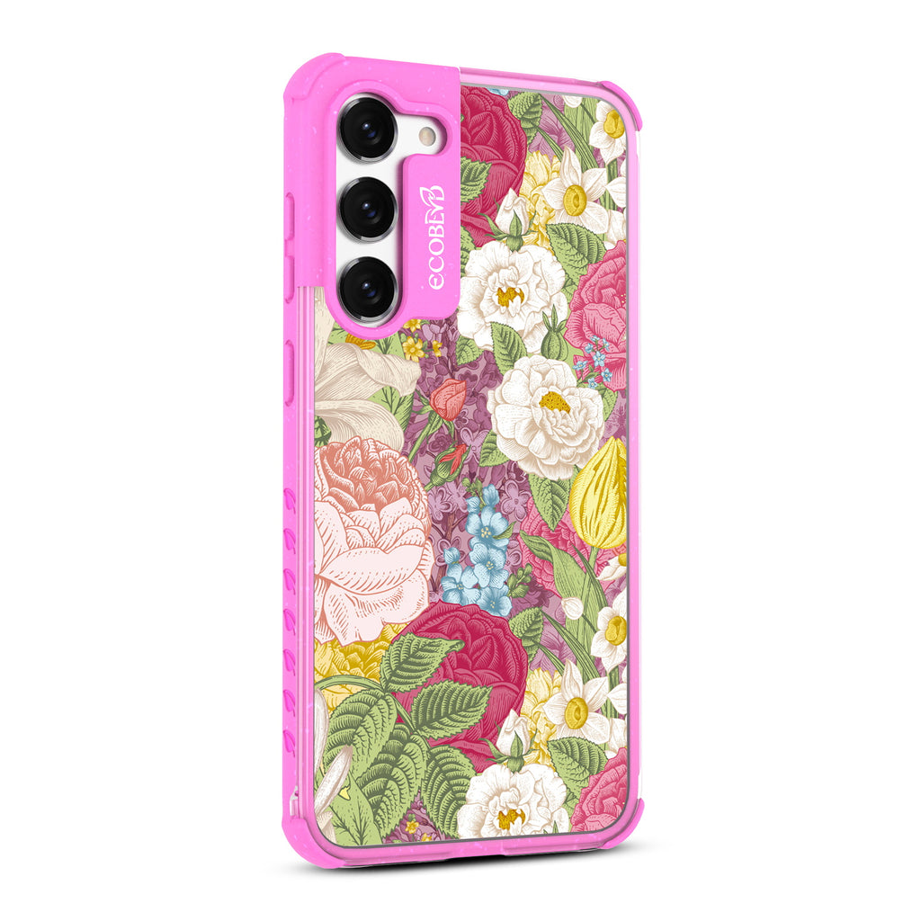 In Bloom - Left-side View Of Pink & Clear Eco-Friendly Galaxy S23 Plus Case