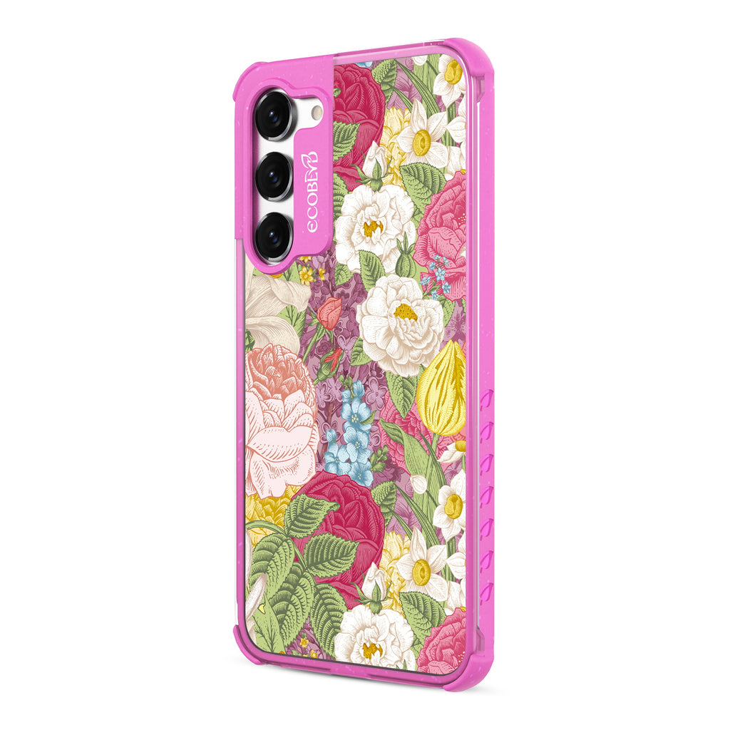 In Bloom - Right-side View Of Pink & Clear Eco-Friendly Galaxy S23 Plus Case