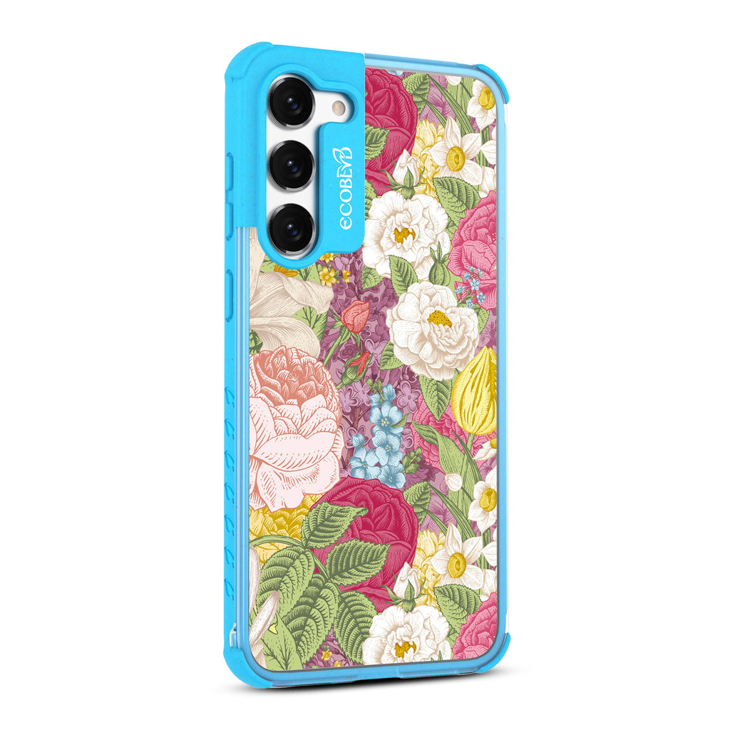 In Bloom - Left-side View Of Blue & Clear Eco-Friendly Galaxy S23 Case