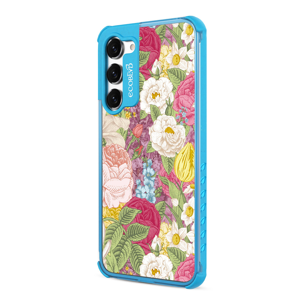 In Bloom - Right-side View Of Blue & Clear Eco-Friendly Galaxy S23 Plus Case