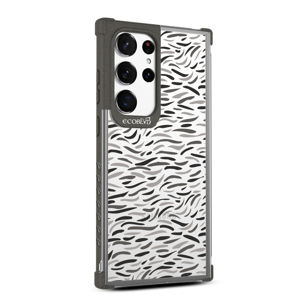 Brush Stroke  - Left-side View Of Black & Clear Eco-Friendly Galaxy S23 Ultra Case