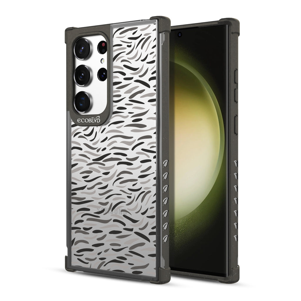 Brush Stroke - Back View Of Black & Clear Eco-Friendly Galaxy S23 Ultra Case & A Front View Of The Screen