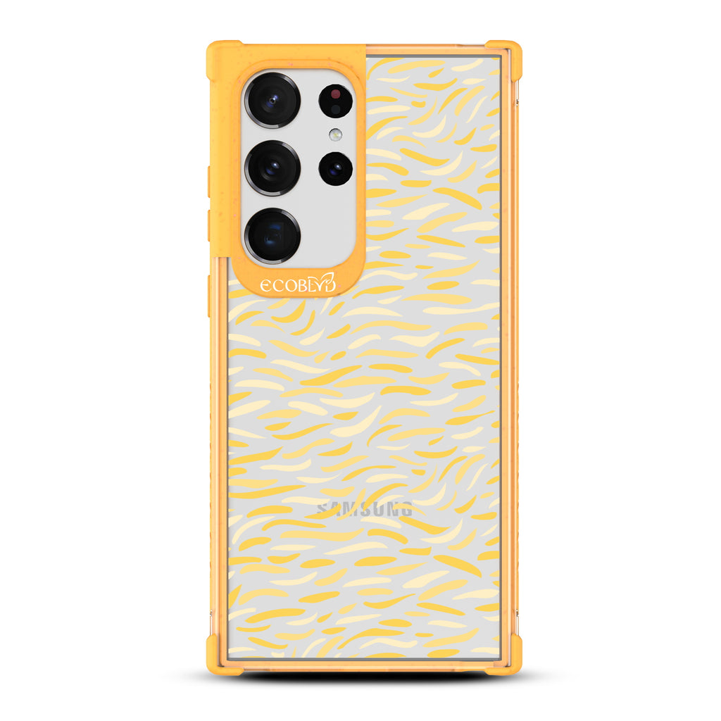 Brush Stroke - Yellow Eco-Friendly Galaxy S23 Ultra Case with Abstract Brush Strokes On A Clear Back