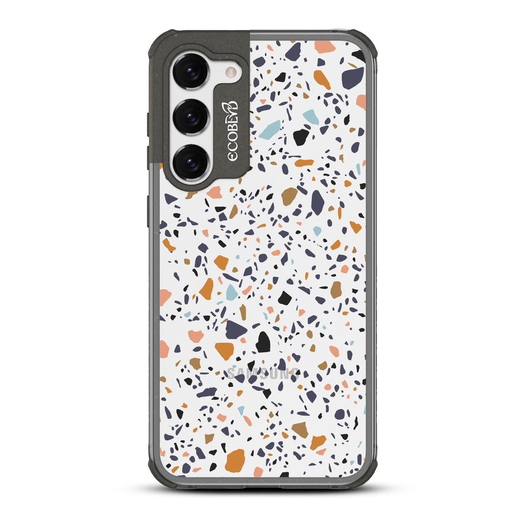 Terrazzo - Black Eco-Friendly Galaxy S23 Case With A Speckled Terrazzo Pattern On A Clear Back