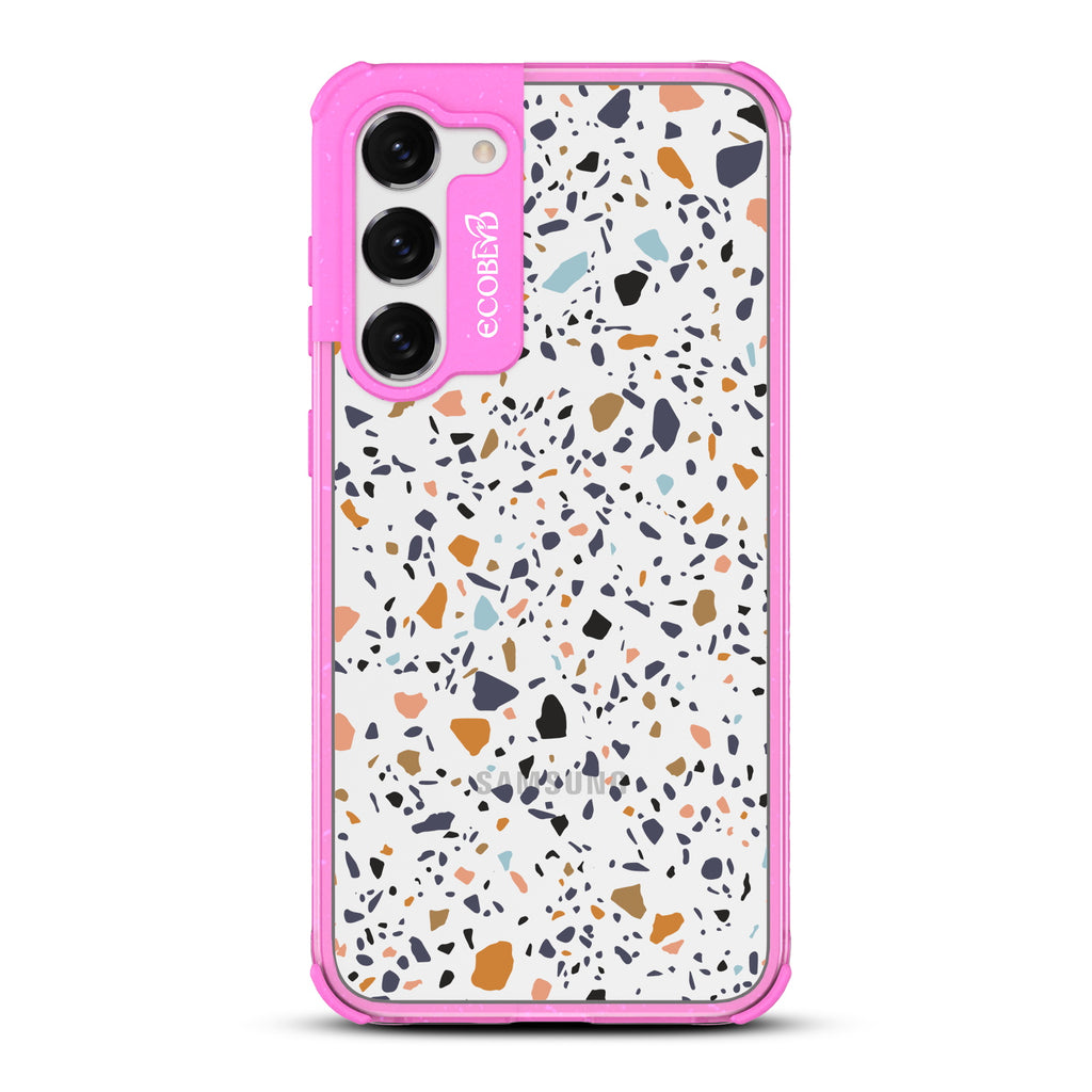 Terrazzo - Pink Eco-Friendly Galaxy S23 Case With A Speckled Terrazzo Pattern On A Clear Back