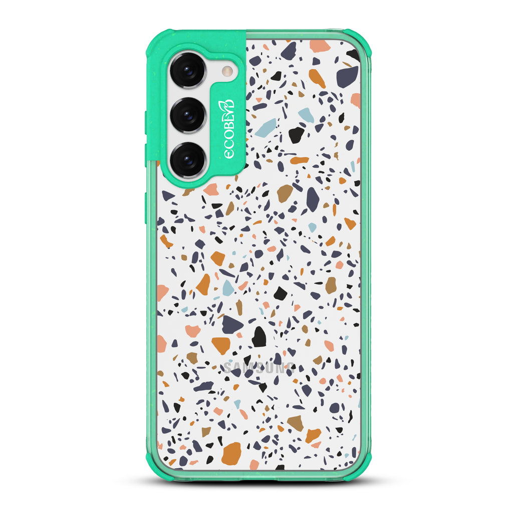 Terrazzo - Green Eco-Friendly Galaxy S23 Plus Case With A Speckled Terrazzo Pattern On A Clear Back