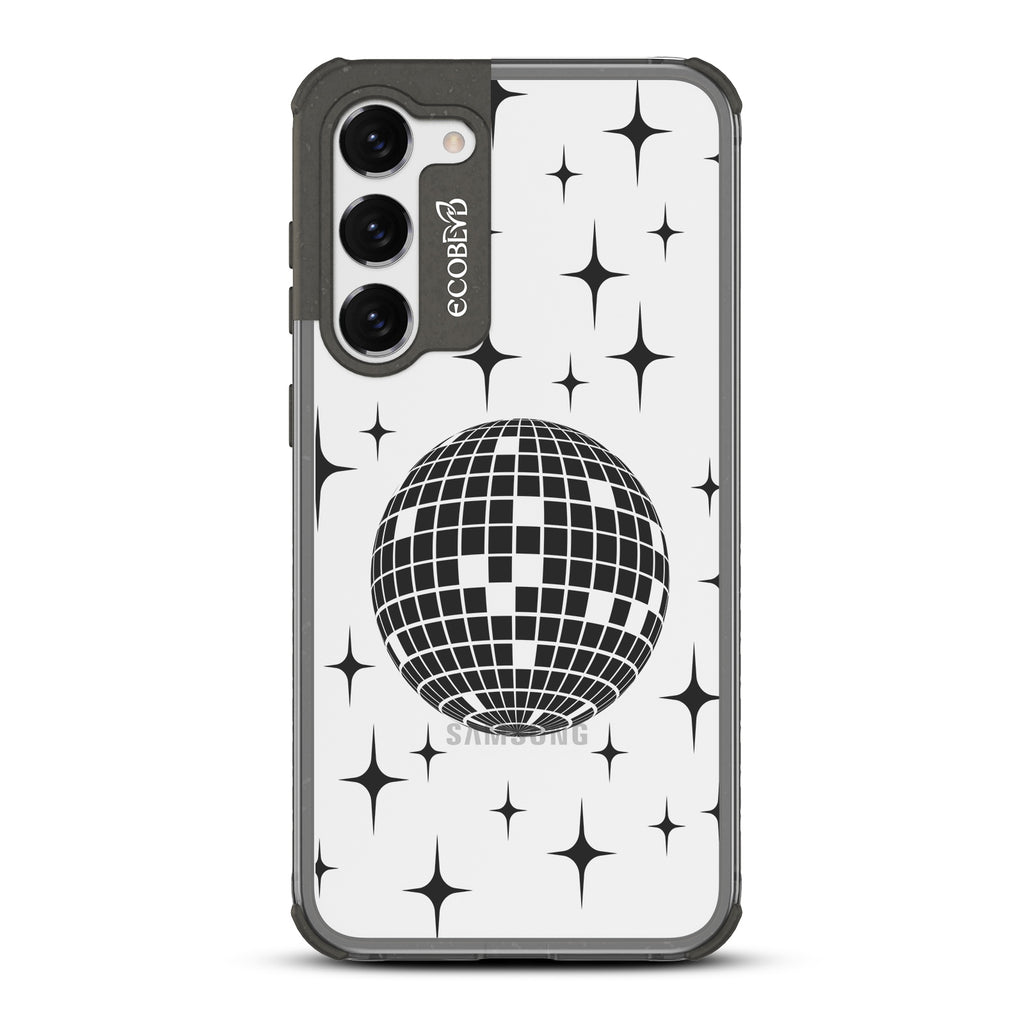 Disco With The Flow - Black Eco-Friendly Galaxy S23 Case with Disco Mirror Ball +  Stars On A Clear Back