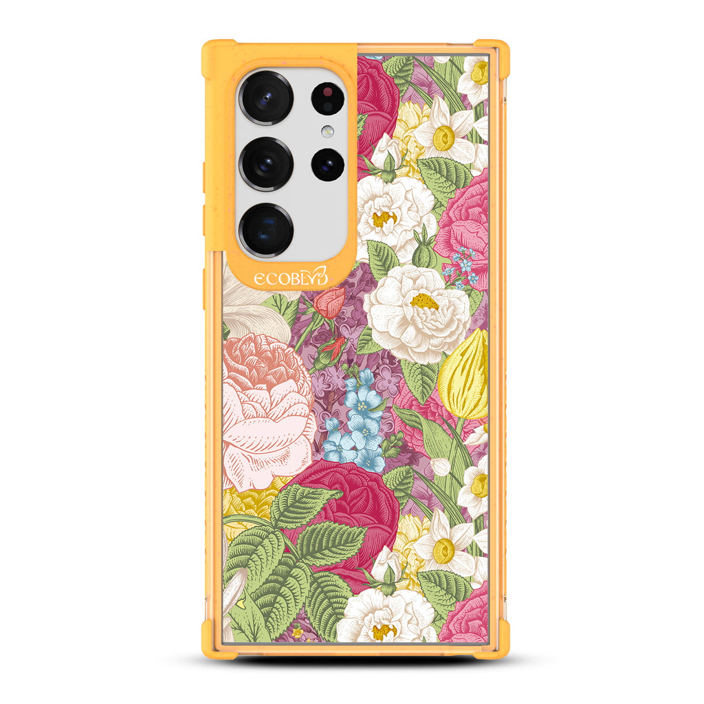 In Bloom - Yellow Eco-Friendly Galaxy S23 Ultra Case With A Bright Watercolor Floral Arrangement On A Clear Back