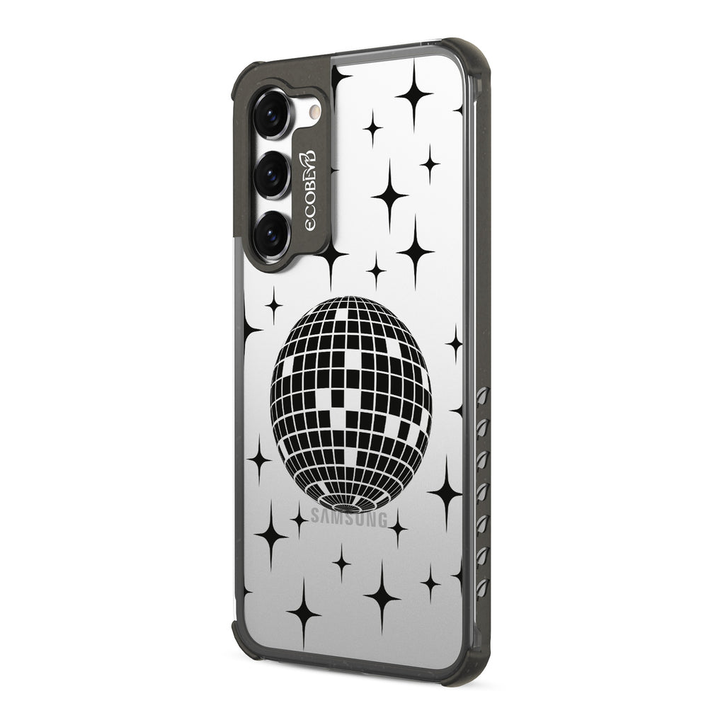 Disco With The Flow - Right-side View Of Black & Clear Eco-Friendly Galaxy S23 Case