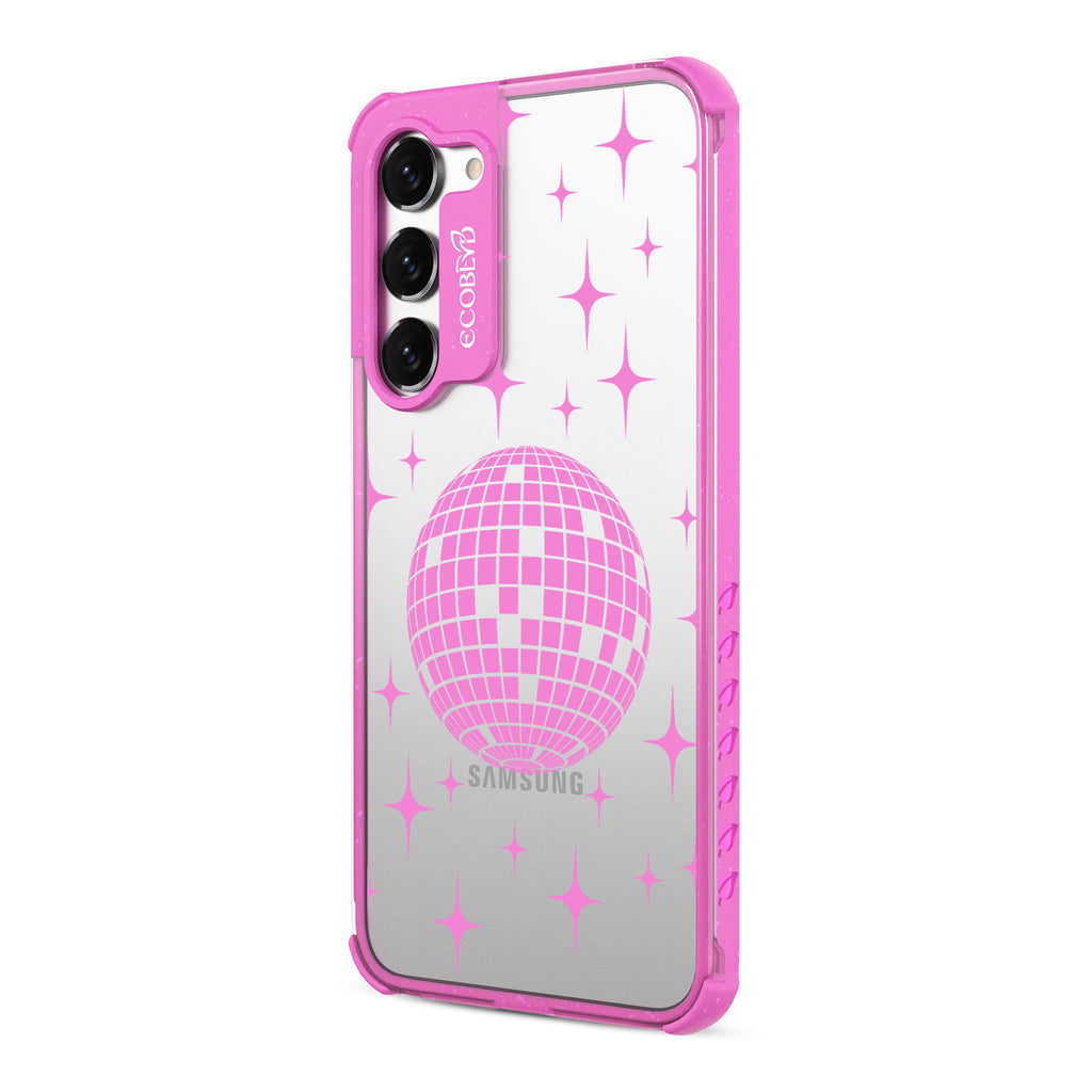 Disco With The Flow - Right-side View Of Pink & Clear Eco-Friendly Galaxy S23 Case