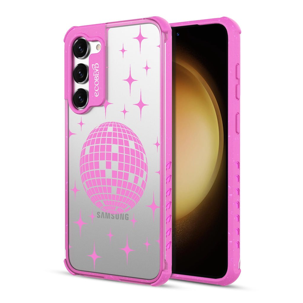 Disco With The Flow - Back View Of Pink & Clear Eco-Friendly Galaxy S23 Case & A Front View Of The Screen
