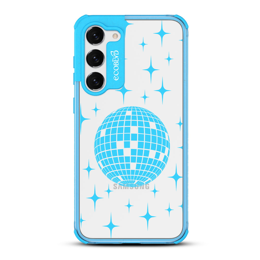 Disco With The Flow - Blue Eco-Friendly Galaxy S23 Case with Disco Mirror Ball +  Stars On A Clear Back