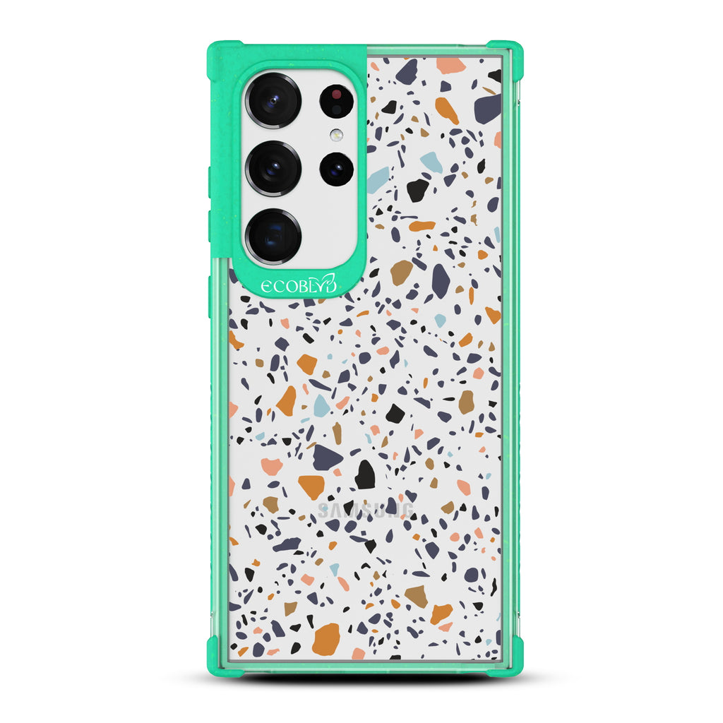 Terrazzo - Green Eco-Friendly Galaxy Ultra Case With A Speckled Terrazzo Pattern On A Clear Back