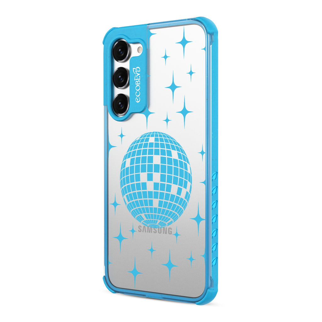 Disco With The Flow - Right-side View Of Blue & Clear Eco-Friendly Galaxy S23 Case