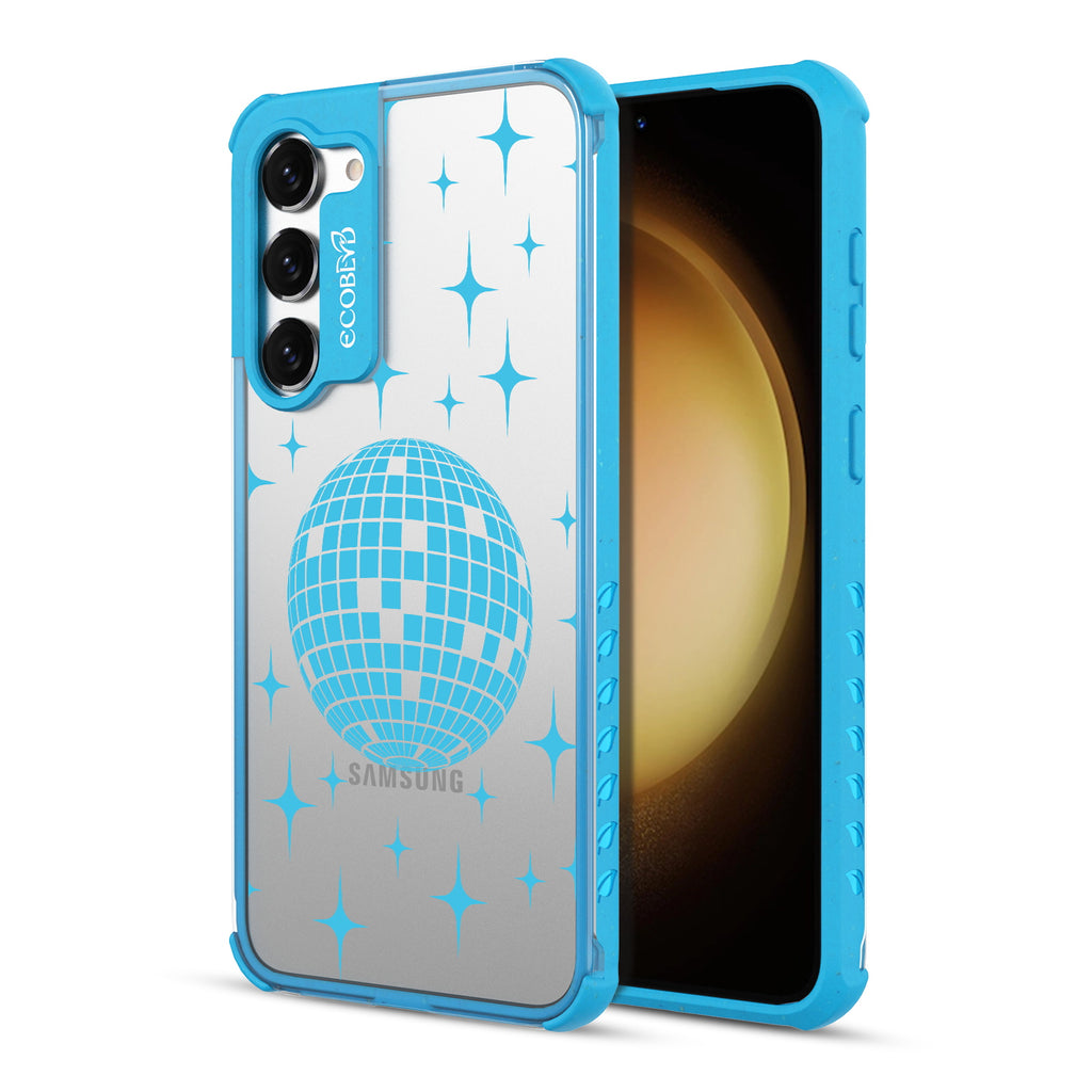 Disco With The Flow - Back View Of Blue & Clear Eco-Friendly Galaxy S23 Case & A Front View Of The Screen