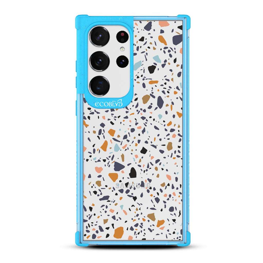 Terrazzo - Blue Eco-Friendly Galaxy Ultra Case With A Speckled Terrazzo Pattern On A Clear Back