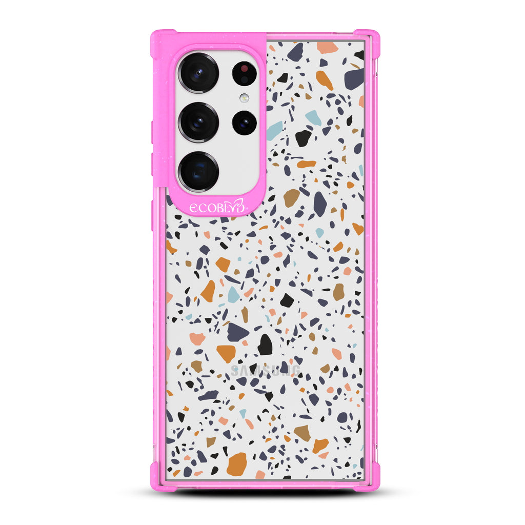 Terrazzo - Pink Eco-Friendly Galaxy Ultra Case With A Speckled Terrazzo Pattern On A Clear Back