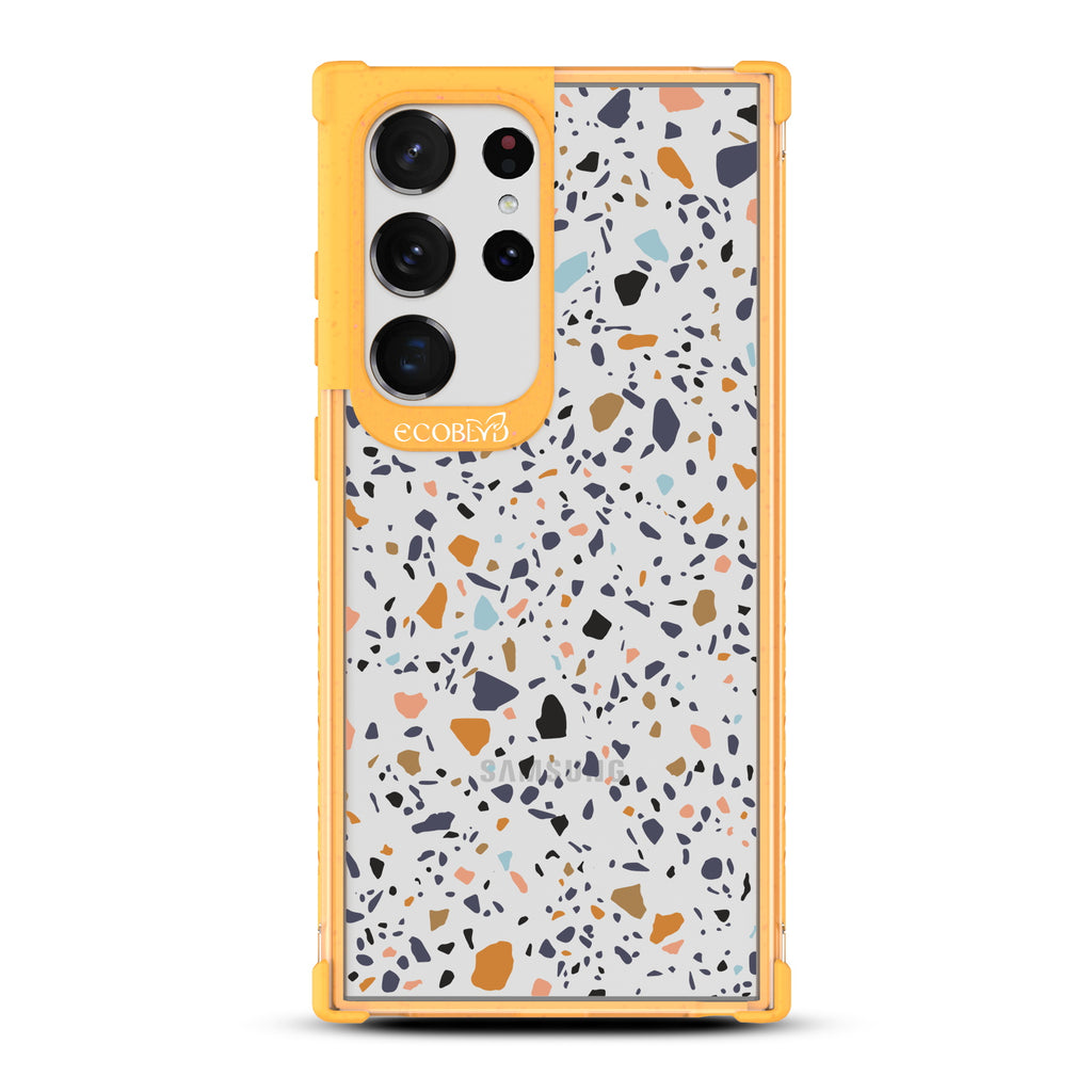 Terrazzo - Yellow Eco-Friendly Galaxy Ultra Case With A Speckled Terrazzo Pattern On A Clear Back