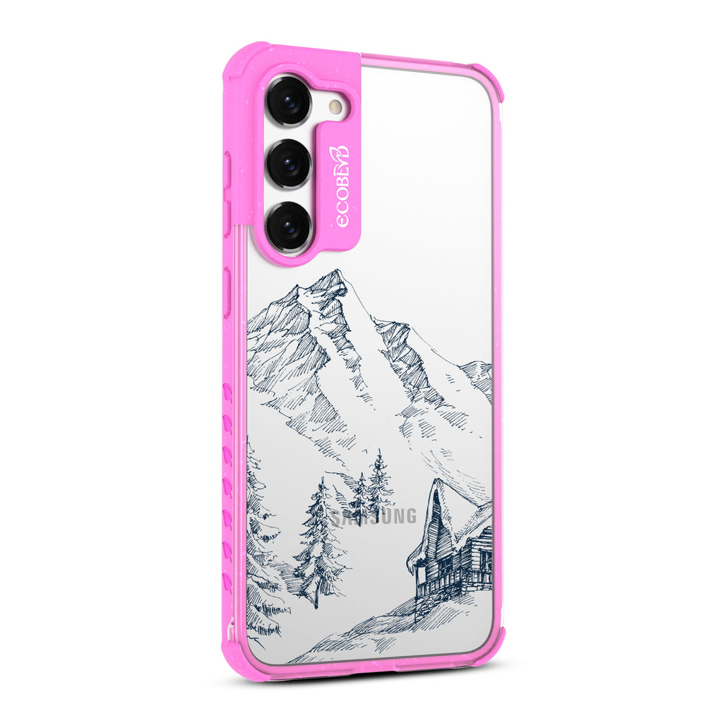 Cabin Retreat - Left-side View Of Pink & Clear Eco-Friendly Galaxy S23 Case