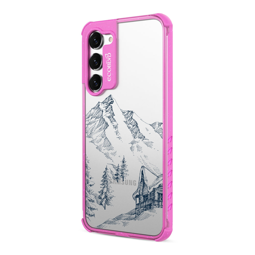 Cabin Retreat - Right-side View Of Pink & Clear Eco-Friendly Galaxy S23 Case