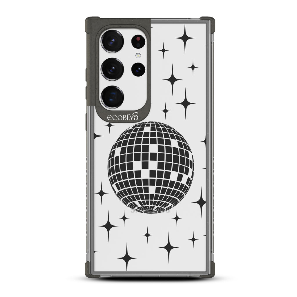 Disco With The Flow - Black Eco-Friendly Galaxy S23 Ultra Case with Disco Mirror Ball +  Stars On A Clear Back