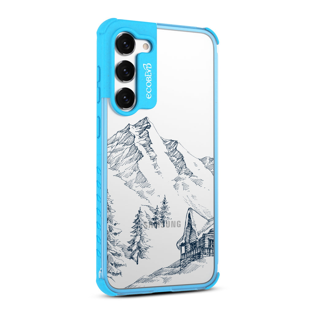 Cabin Retreat - Left-side View Of Blue & Clear Eco-Friendly Galaxy S23 Case
