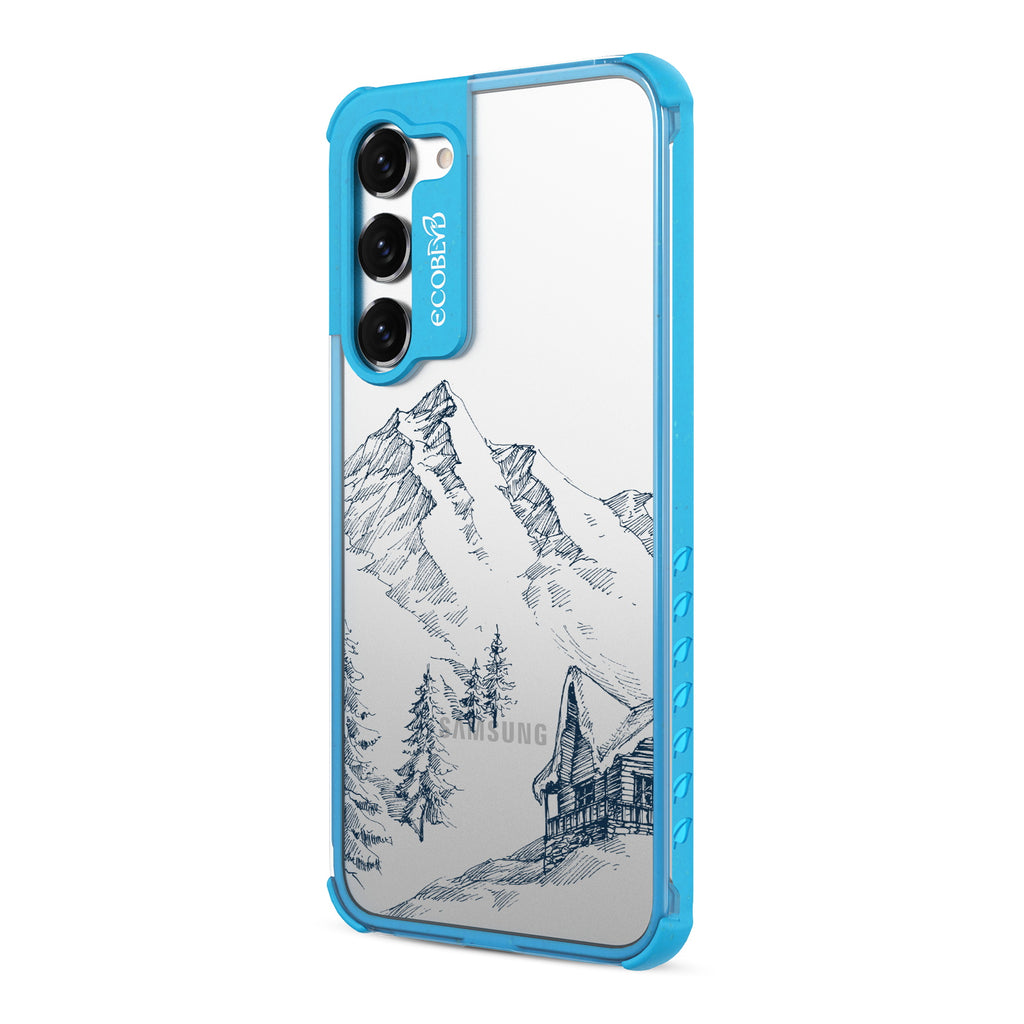 Cabin Retreat - Right-side View Of Blue & Clear Eco-Friendly Galaxy S23 Case