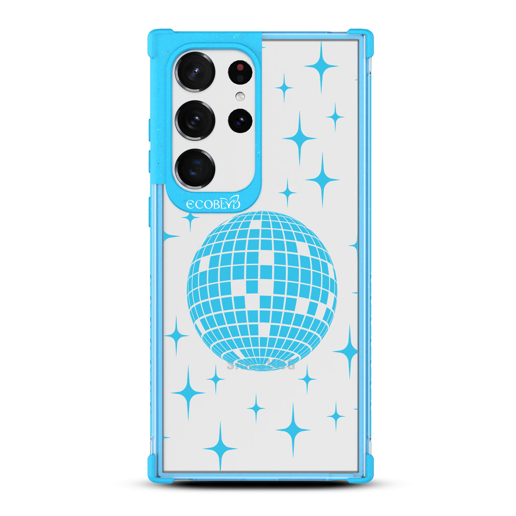 Disco With The Flow - Blue Eco-Friendly Galaxy S23 Ultra Case with Disco Mirror Ball +  Stars On A Clear Back