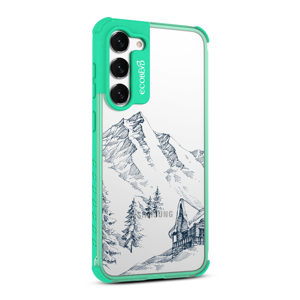 Cabin Retreat - Left-side View Of Green & Clear Eco-Friendly Galaxy S23 Case