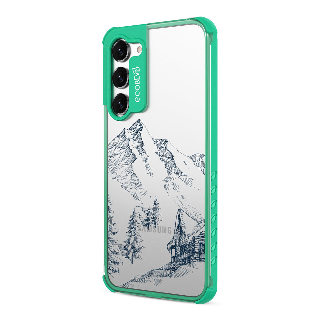 Cabin Retreat - Right-side View Of Green & Clear Eco-Friendly Galaxy S23 Case