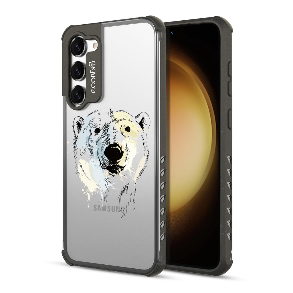 Polar Bear - Back View Of Black & Clear Eco-Friendly Galaxy S23 Case & A Front View Of The Screen