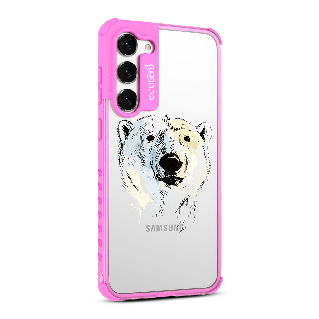 Polar Bear - Left-side View Of Pink & Clear Eco-Friendly Galaxy S23 Case