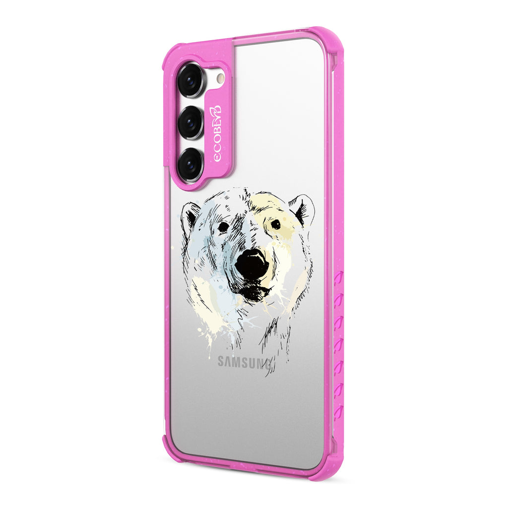 Polar Bear - Right-side View Of Pink & Clear Eco-Friendly Galaxy S23 Case