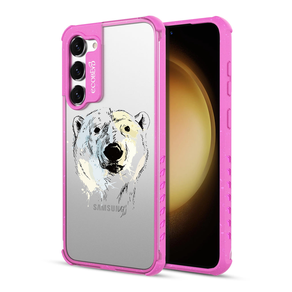 Polar Bear - Back View Of Pink & Clear Eco-Friendly Galaxy S23 Case & A Front View Of The Screen