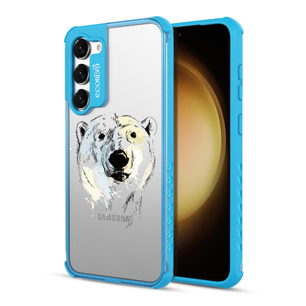 Polar Bear - Back View Of Blue & Clear Eco-Friendly Galaxy S23 Case & A Front View Of The Screen