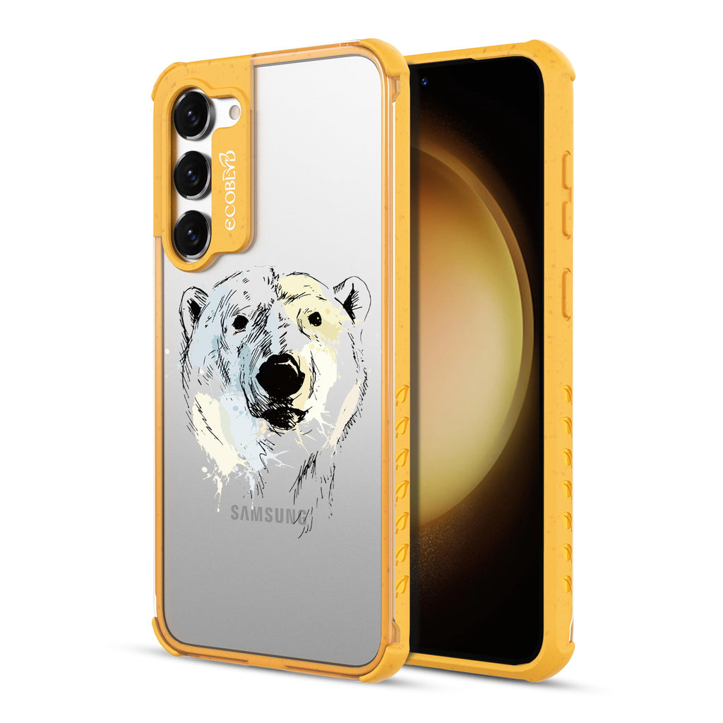 Polar Bear - Back View Of Yellow & Clear Eco-Friendly Galaxy S23 Case & A Front View Of The Screen
