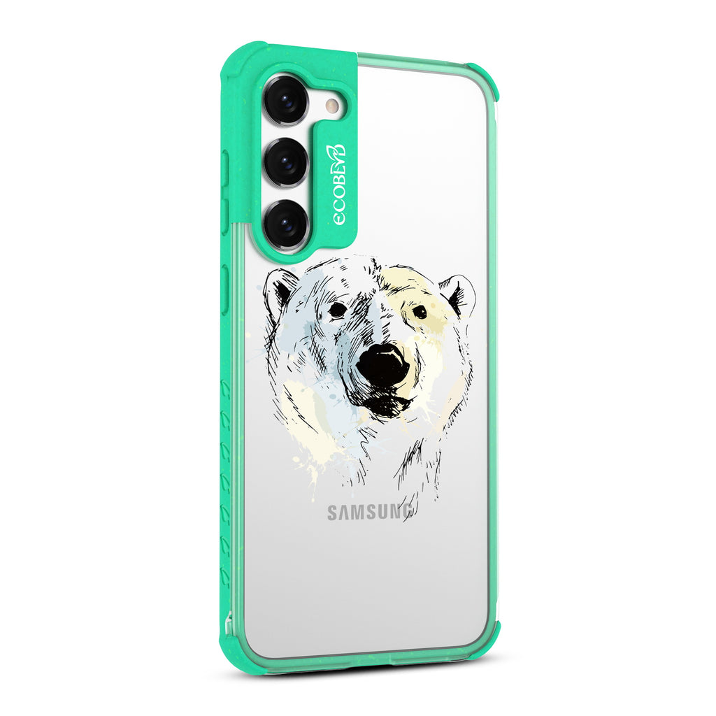 Polar Bear - Left-side View Of Green & Clear Eco-Friendly Galaxy S23 Case