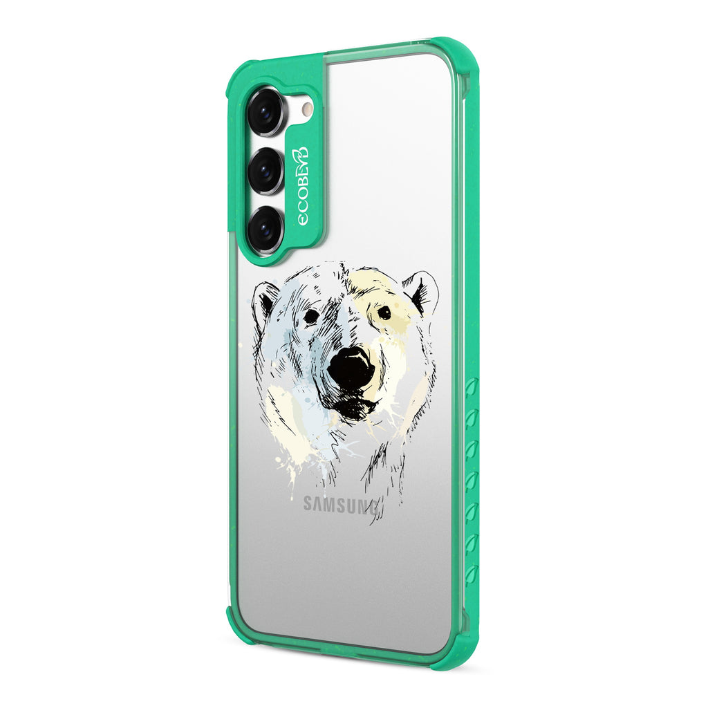Polar Bear - Right-side View Of Green & Clear Eco-Friendly Galaxy S23 Case